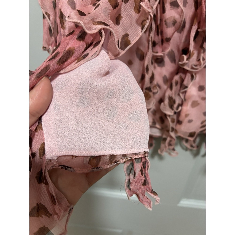 Dana Buchman Women Pink Silk Leopard Print Skirt Ruffle Hem Whimsigoth Y2K Sz 12 - Picture 7 of 9
